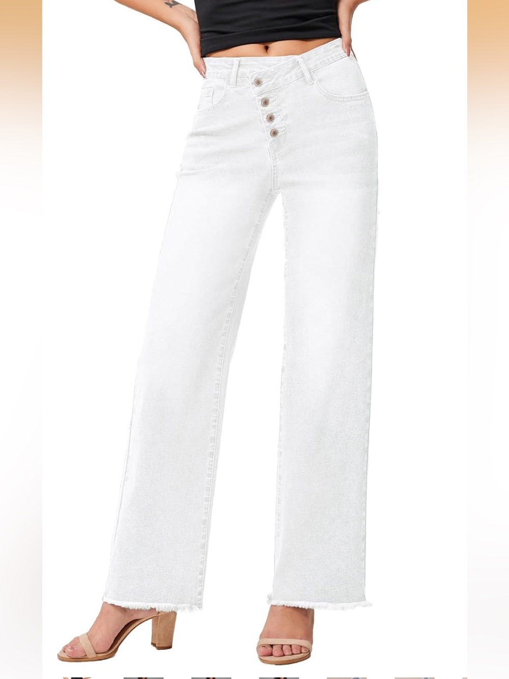 Women's Wide Leg Jeans High Waisted Stretchy Crossover Waist Raw Hem NWOT Sz 12